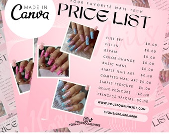 Nail Technician Price List, Nail Tech Price List, Nail Tech, Canva