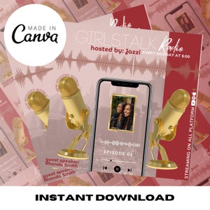 Podcast Social Media Post Template, Pink Podcast Flyer, DIY Template, Canva Template, Instant Download, Social Media, Podcast, Girly