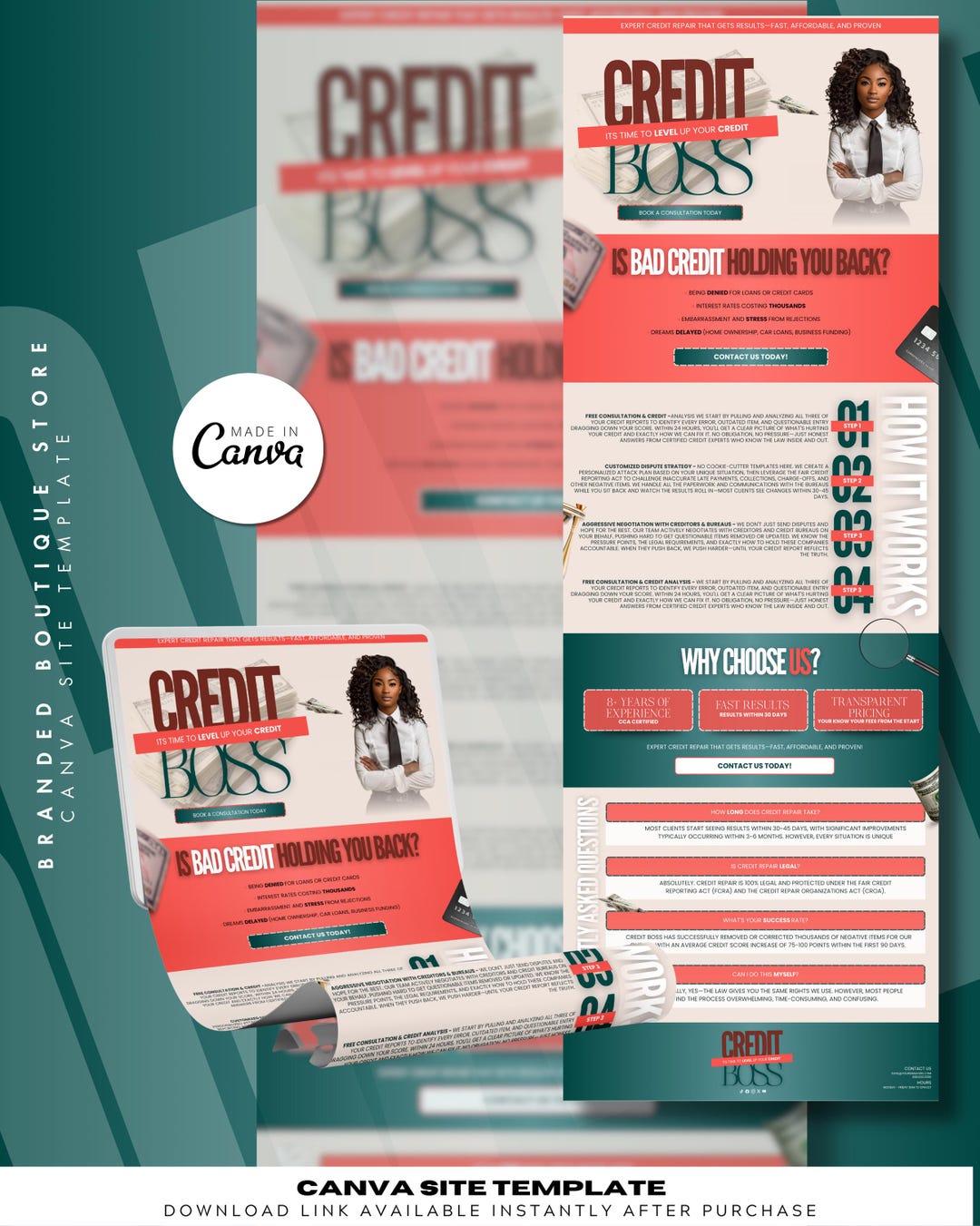 Credit Repair Canva Website, Credit Repair Website Template, Canva