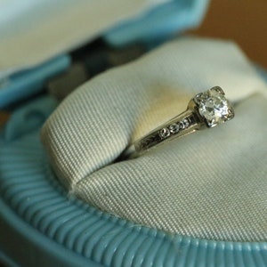 Art Deco  14k White Gold Solitaire Ring with complete Appraisal