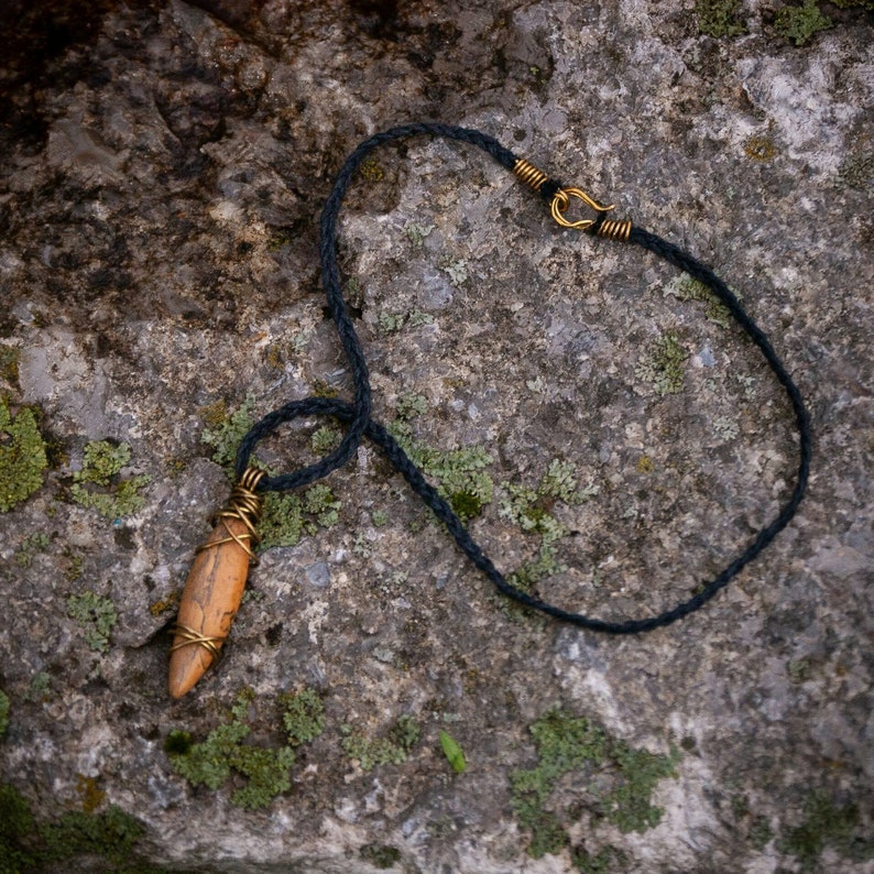Macrame Wire Wrapped Necklace with Earthy Jasper Gemstone Crystal Pendant Necklace Brass Wire