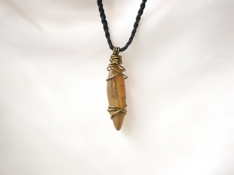 Macrame Wire Wrapped Necklace with Earthy Jasper Gemstone Crystal Pendant Necklace Brass Wire