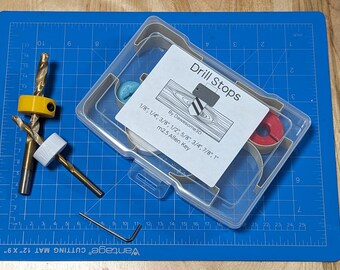 Drill Stop Kit with Case - 3D Printed, Color-Coded, Complete Set of 8