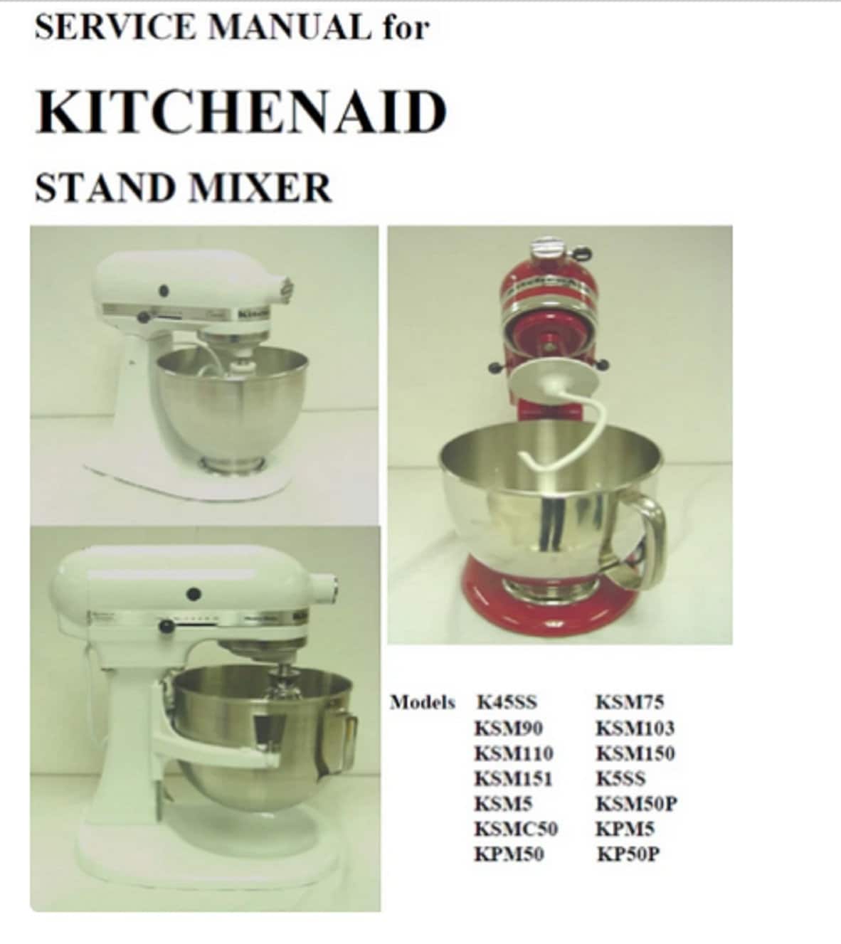 Tanzania Erhvervelse talent Kitchenaid Standmixer Service Manual KSM151 K5SS KSM5 KSM50P - Etsy