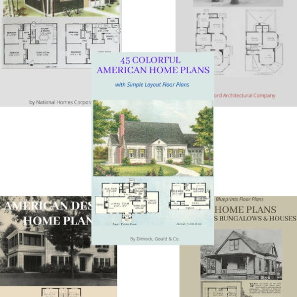 Collection of 5 AMERICAN Design HOME PLANS Books - Over 200 Blue Prints Floor Plans Elevations - Digital Download