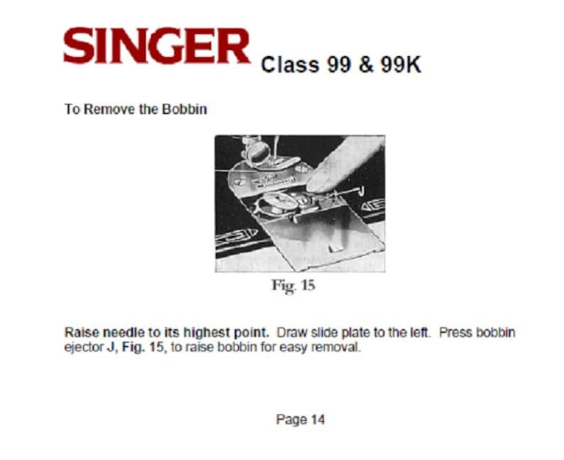 Singer Class 99 & 99K Sewing Machine Instruction Manual Etsy