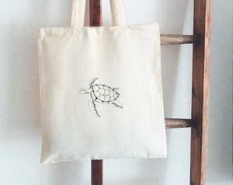 Jute Bag Hand Painted Turtle Bag Fairy Cotton Bag Pouch