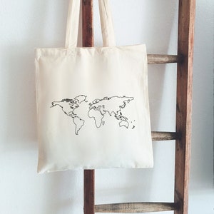 Jutebeutel Handbemalt Weltkarte Beutelfee Baumwolle Tasche Beutel