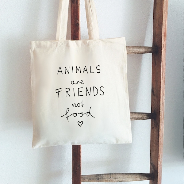 Jutebeutel Handbemalt Animals Are Friends Not Food Beutelfee Baumwolle Tasche Beutel