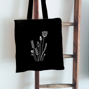 Jutebeutel Handbemalt Wildblümchen Beutelfee Baumwolle Tasche Beutel Schwarz