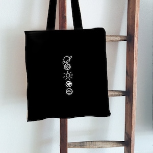 Jutebeutel Handbemalt Planeten Beutelfee Baumwolle Tasche Beutel Schwarz