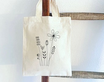 Jutebeutel Kinder Handbemalt Wildblumen Beutelfee Baumwolle Tasche Beutel