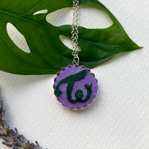 Twice logo kpop necklace - hand embroidery, silver plated chain, 2cm pendant, mini, once sana nayeon momo mina tzuyu jihyo dubu fawnstitch