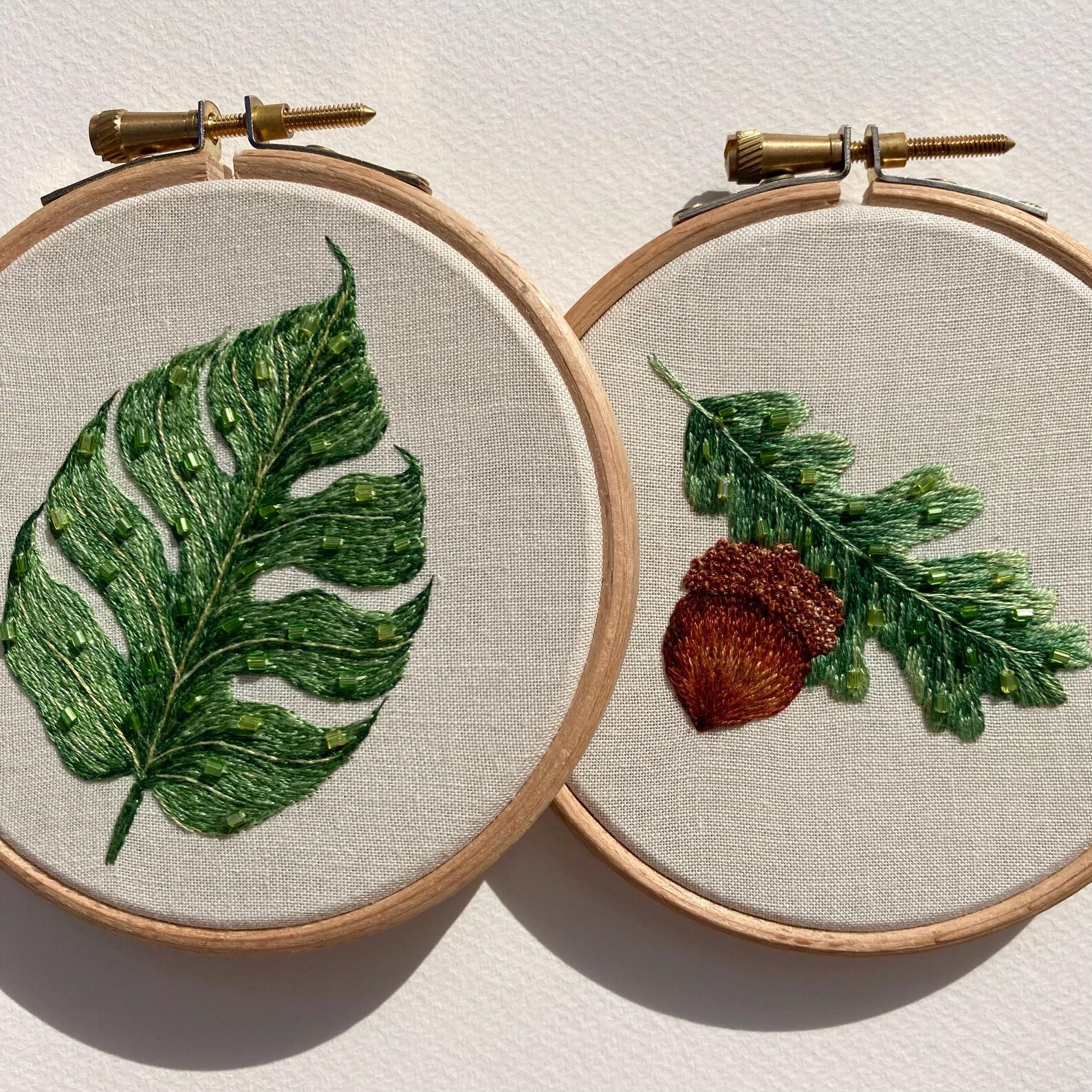 Funky Leaf - 4 Inch Hand Embroidery Thread Painting Glass Beads Beading ...