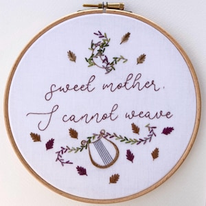 Sweet mother I cannot weave Sappho - 7 inch hand embroidery Sapphic wlw lesbian bisexual celestial moon stars lyre cottagecore fawnstitch