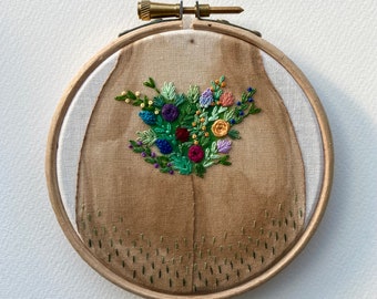Jardin de femme - 4 inch feminist vulva hand embroidery and watercolour lady garden fawnstitch