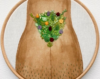 Jardin de femme - 5 inch feminist vulva hand embroidery and watercolour fawnstitch