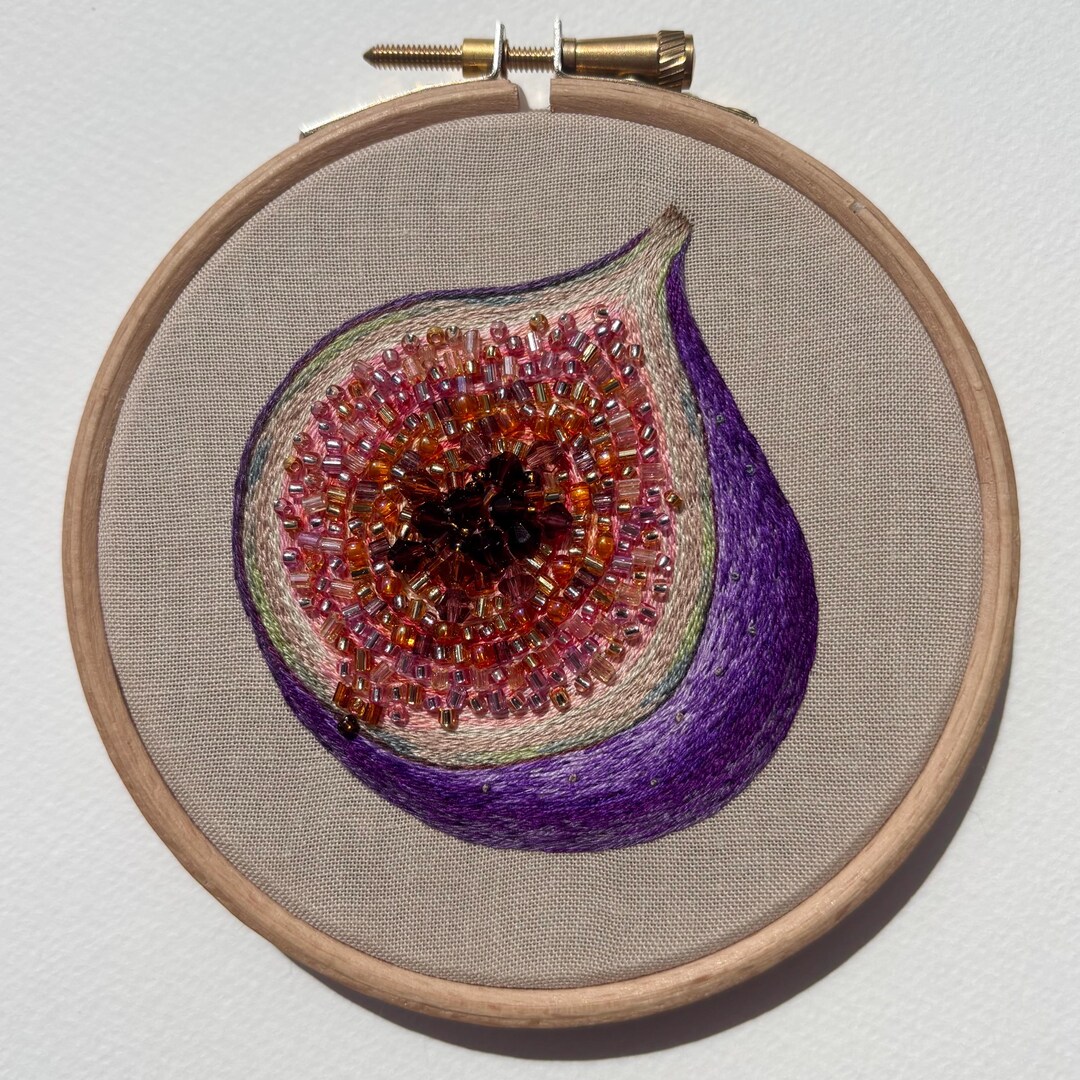 Funky Fig - 4 Inch Hand Embroidery Thread Painting Glass Beads Beading ...