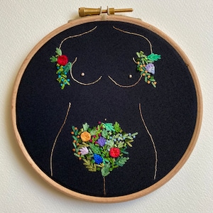 Love letter to women’s body hair - 6" hand embroidery, feminist, body positive, fawnstitch glass beads botanical floral