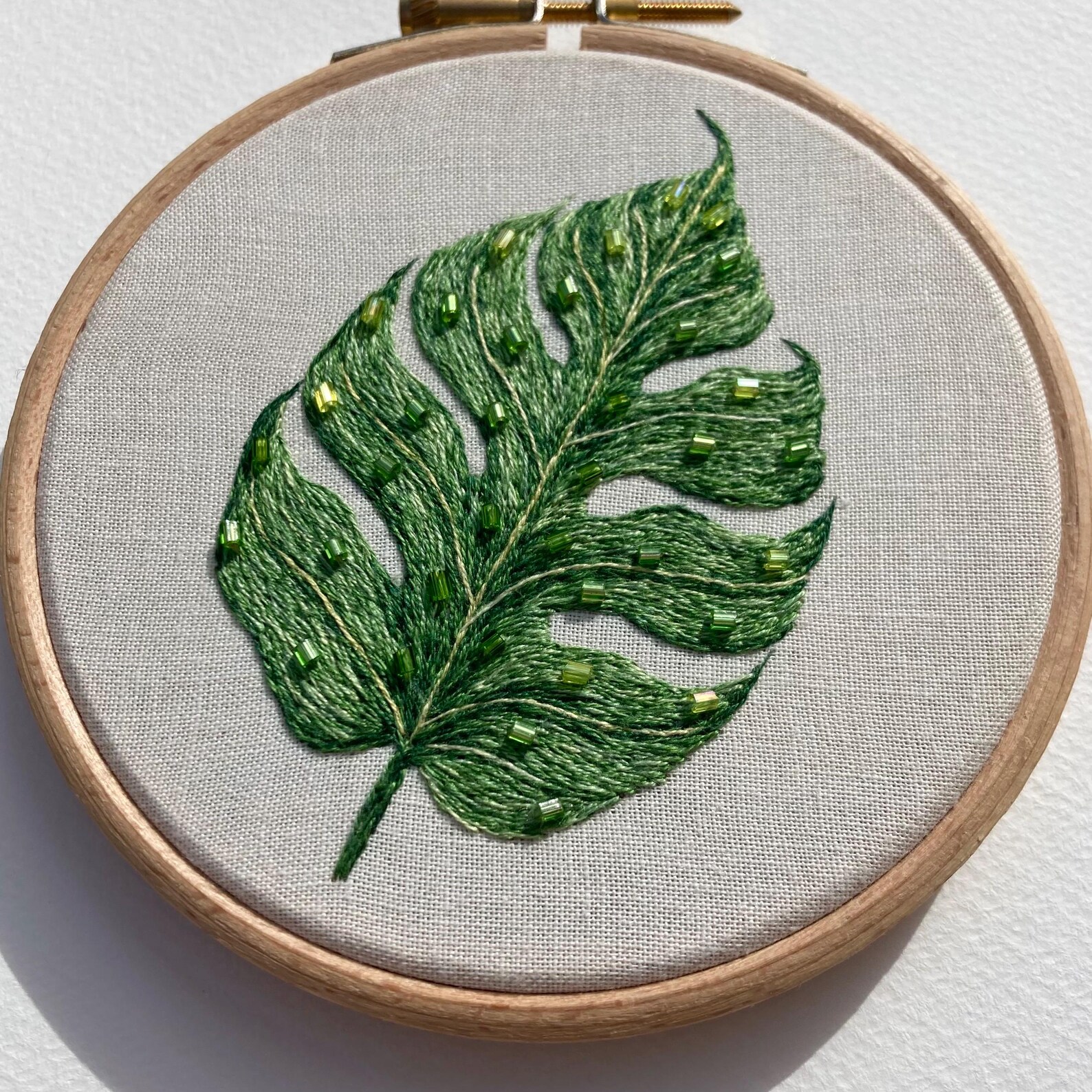 Funky Leaf - 4 Inch Hand Embroidery Thread Painting Glass Beads Beading ...