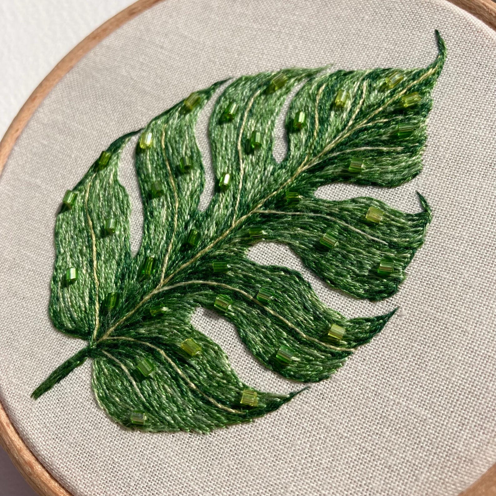 Funky Leaf - 4 Inch Hand Embroidery Thread Painting Glass Beads Beading ...