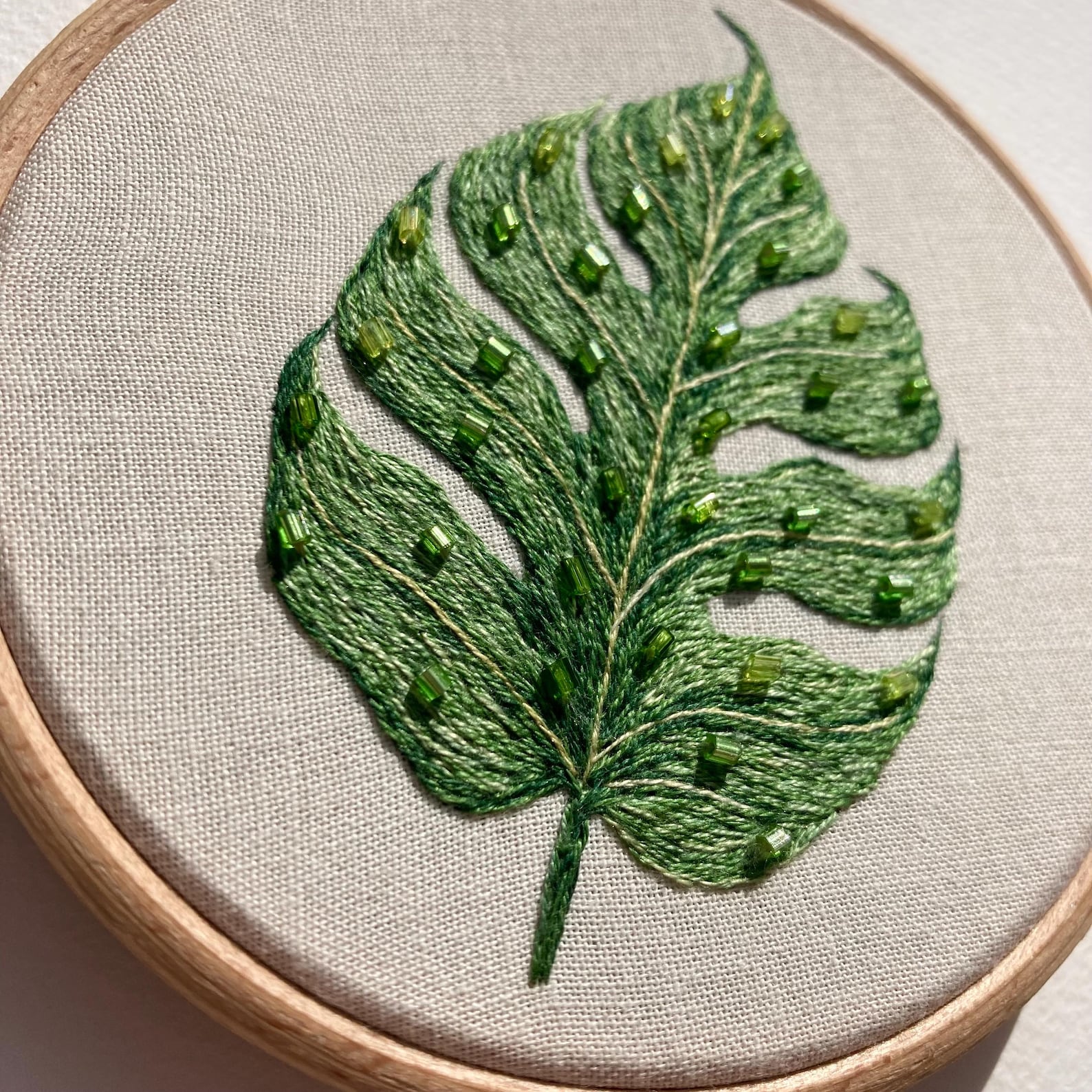 Funky Leaf - 4 Inch Hand Embroidery Thread Painting Glass Beads Beading ...