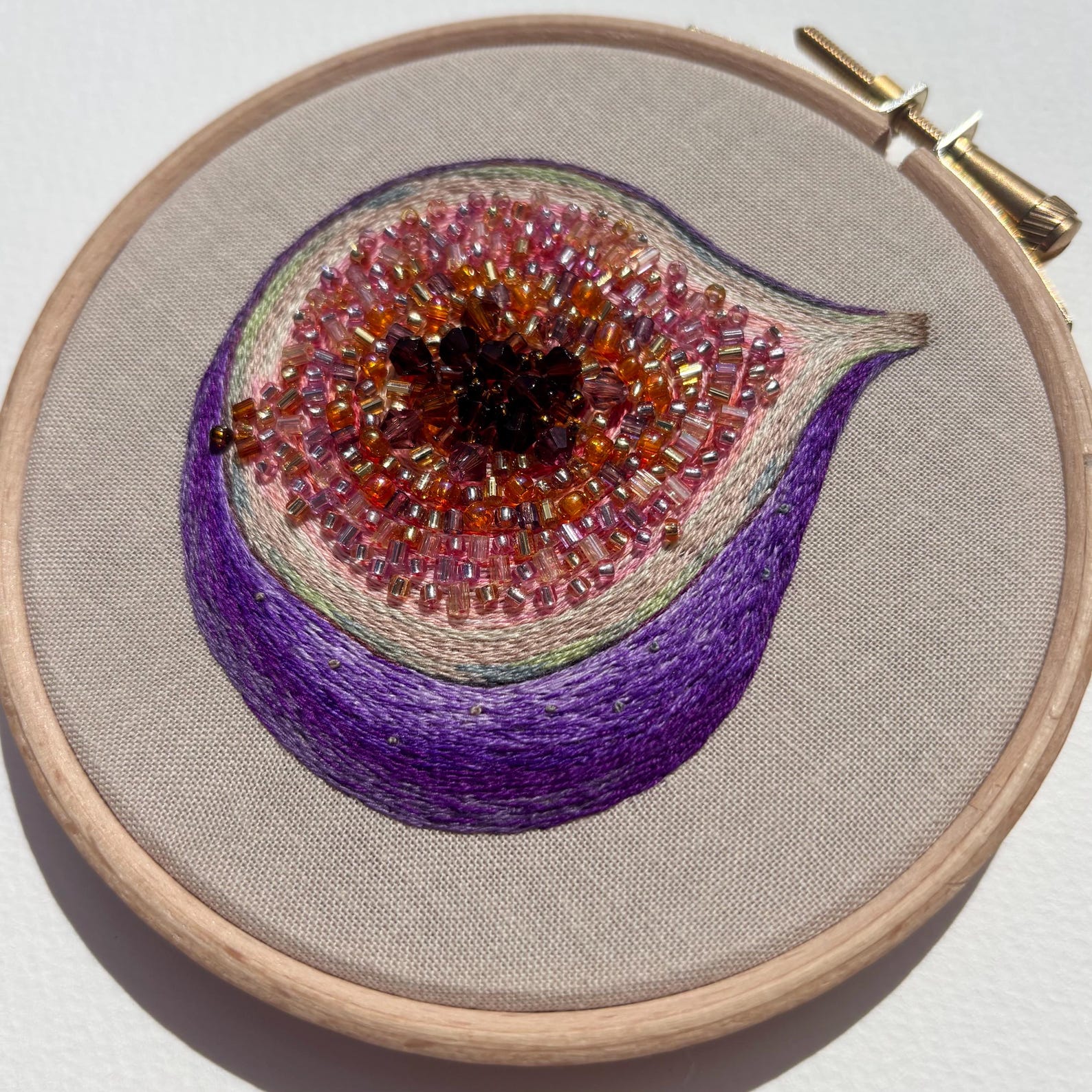 Funky Fig - 4 Inch Hand Embroidery Thread Painting Glass Beads Beading ...