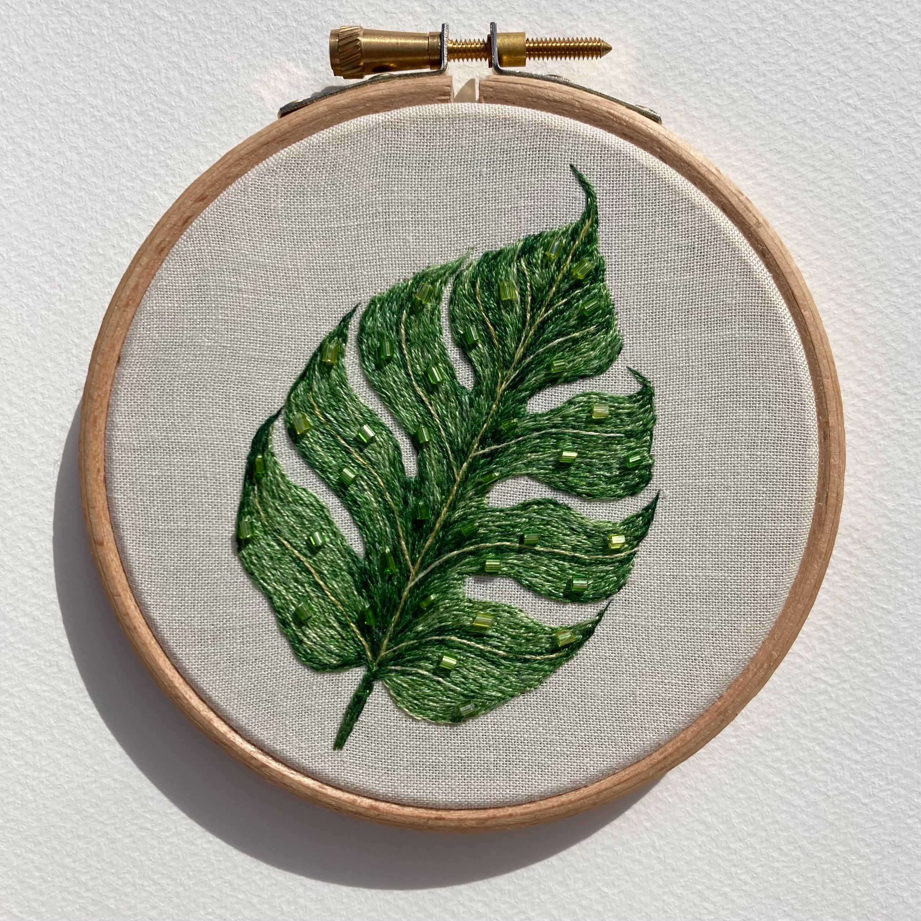 Funky Leaf - 4 Inch Hand Embroidery Thread Painting Glass Beads Beading ...