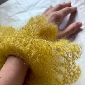 Handmade lace scrunchie in silk mohair — airy, cloud-like hair accessory, crochet, birthday gift