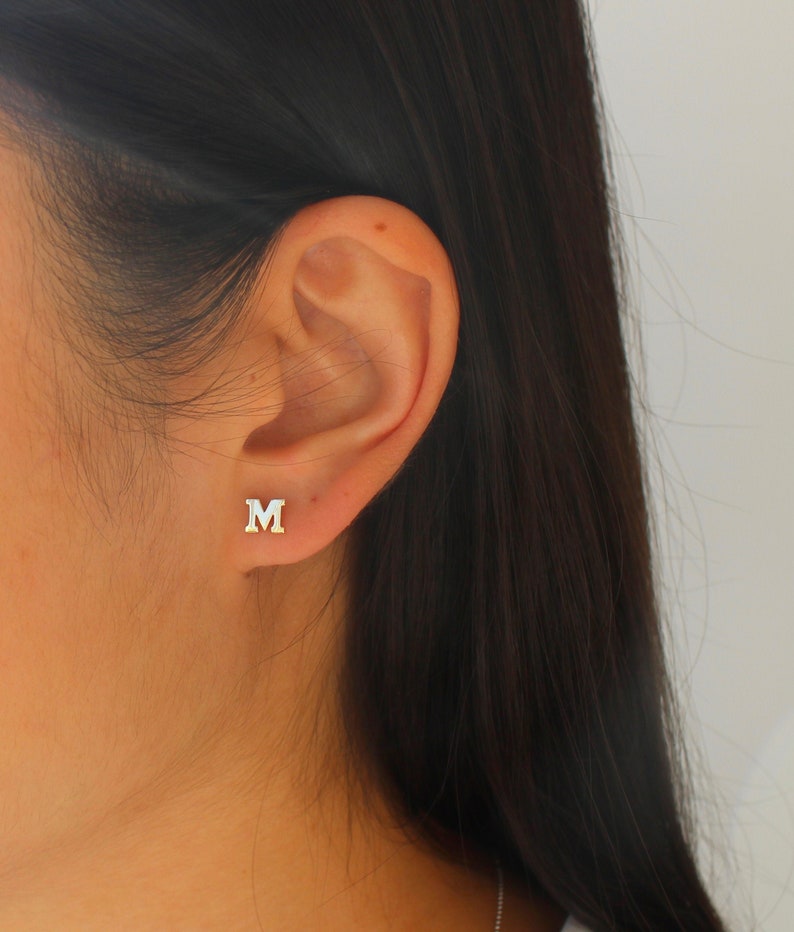 Rose Gold Personalized Jewelry Tiny Letter Earring Gift For Her Dainty Earring 14k Solid White Gold Initial Earrings Initial Earring