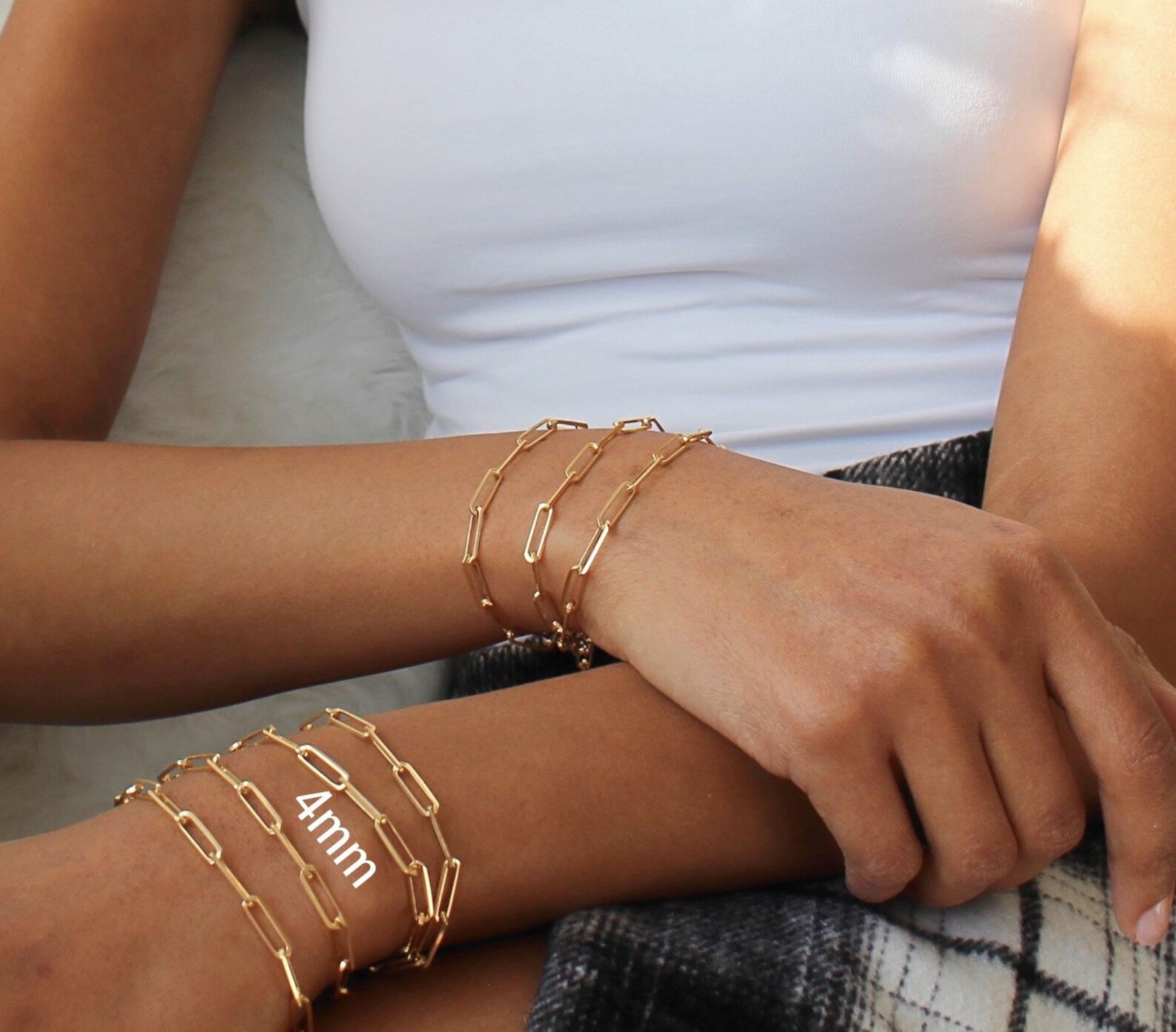 Solid Gold Paper Clip Bracelet Gold Box Chain Bracelet Solid Etsy