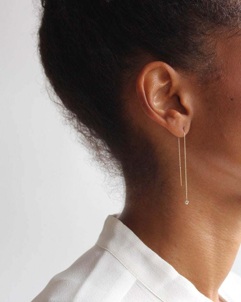 Real Diamond Threader Earrings Dangling Diamond Ear Threads Etsy