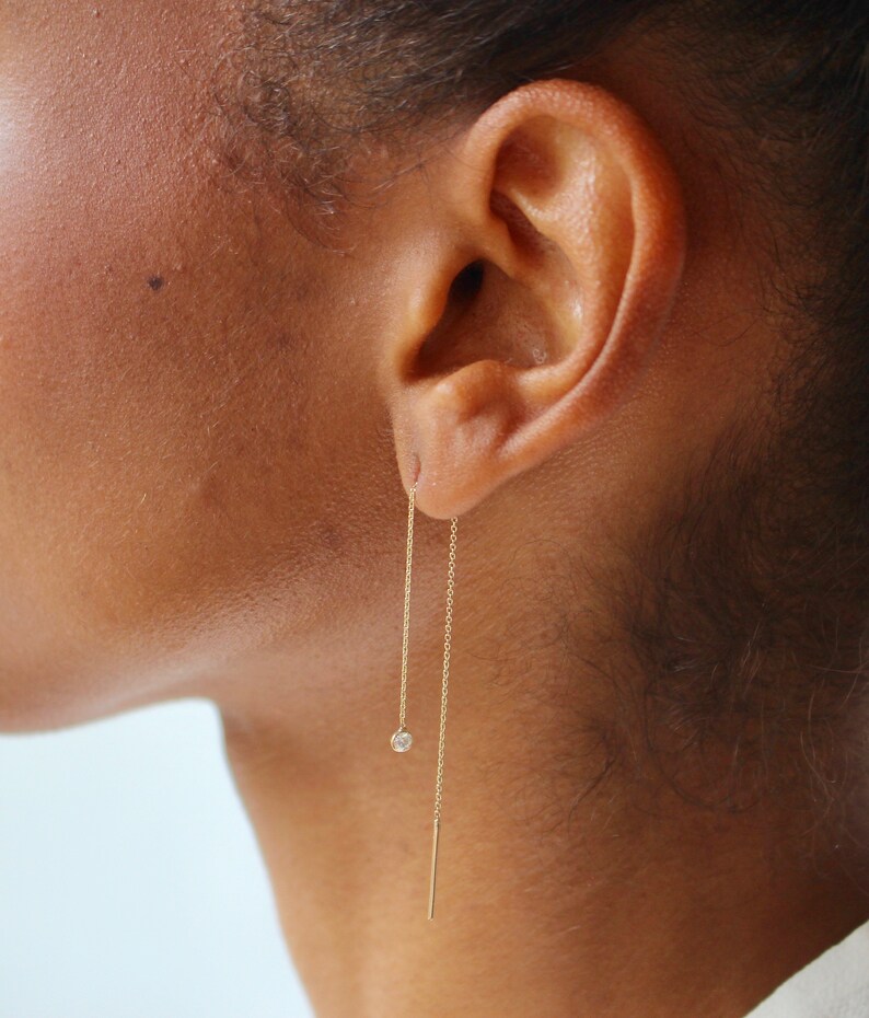 Real Diamond Threader Earrings Dangling Diamond Ear Threads Etsy