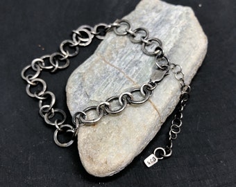 Unisex Rustic Chain Bracelet, Round Link Silver Chain, Chunky Silver Chain Bracelet, Viking Bracelet