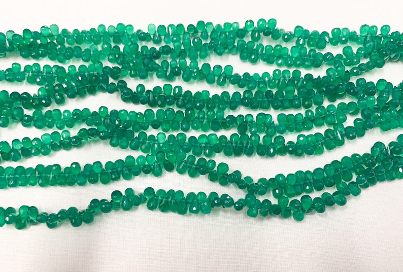 Natural Green Onyx Faceted Tear Drop Briolette Beads 4x6 mm 8\u201d strand