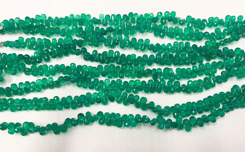 Natural Green Onyx Faceted Tear Drop Briolette Beads 4x6 mm 8\u201d strand