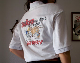 Vintage Crystal Springs Collared Single Stitch Team Ropers Can Handle Anything Horny Graphic T-shirt