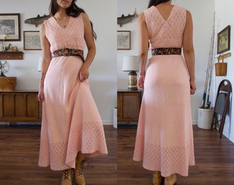 Vintage 60's Handmade Knitted Pink Maxi Dress