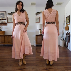 Vintage 60&#39;s Handmade Knitted Pink Maxi Dress