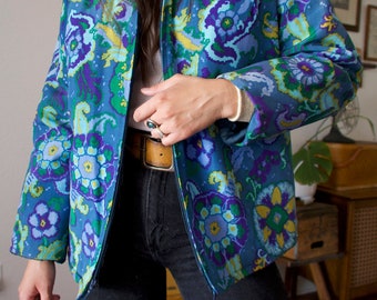 Vintage 60's Blue Paisley Zip-up Coat Jacket