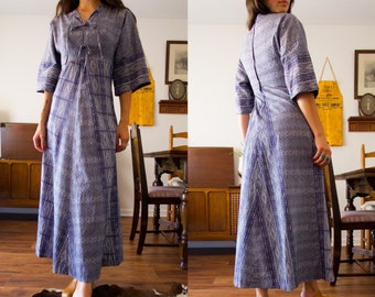 Vintage 70’s Denis L Blue Tunic Patterned Maxi Dress