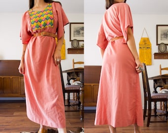 Vintage 70’s Pink Patterned Tunic Maxi Dress