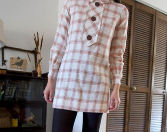 Vintage 60's Plaid Long Sleeve Mod Dress