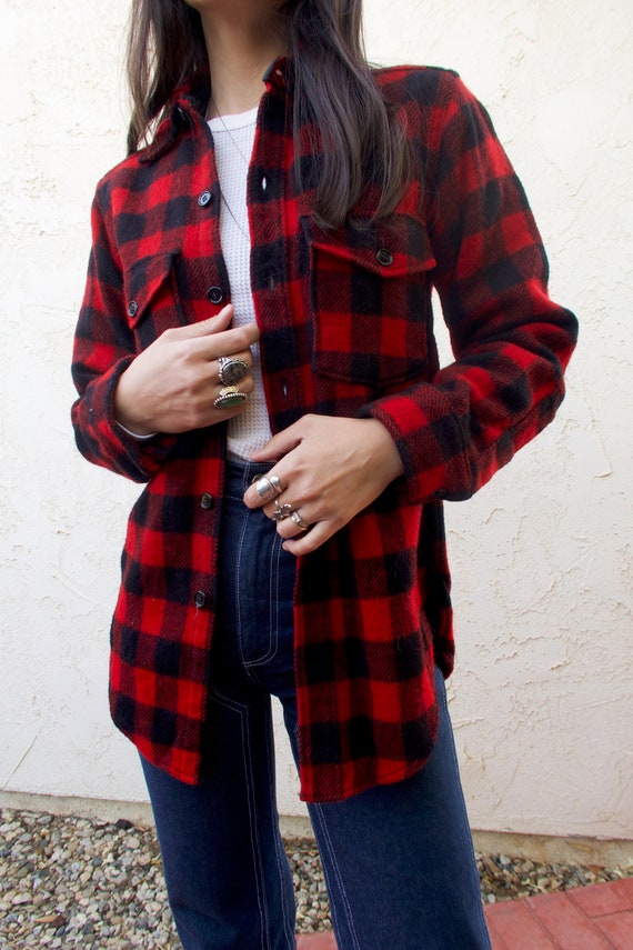 Vintage Woolrich Wool Buffalo Plaid Button-up Fla… - image 2