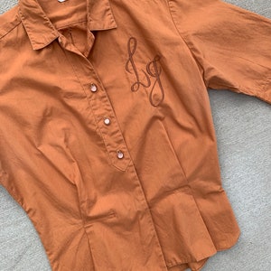 Vintage 50s Miss Pat California Sanforized Rust Colored Embroidered Monogram Initial Button-up Blouse image 7