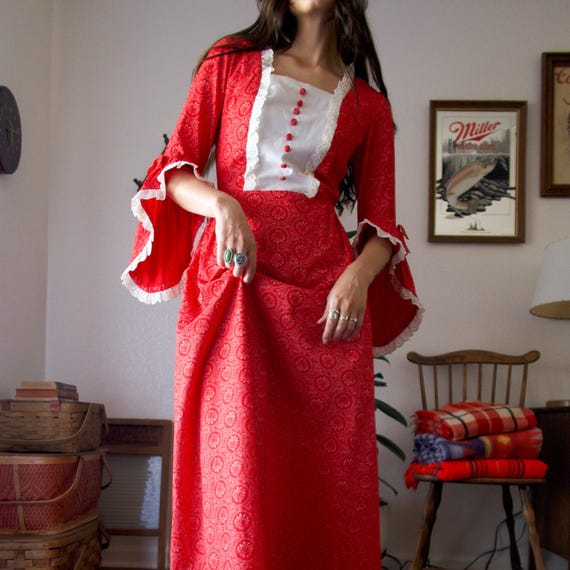 Vintage 60's Handmade Red Lace High Low Bell Sleeve Maxi Dress - Etsy