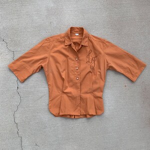 Vintage 50s Miss Pat California Sanforized Rust Colored Embroidered Monogram Initial Button-up Blouse image 5