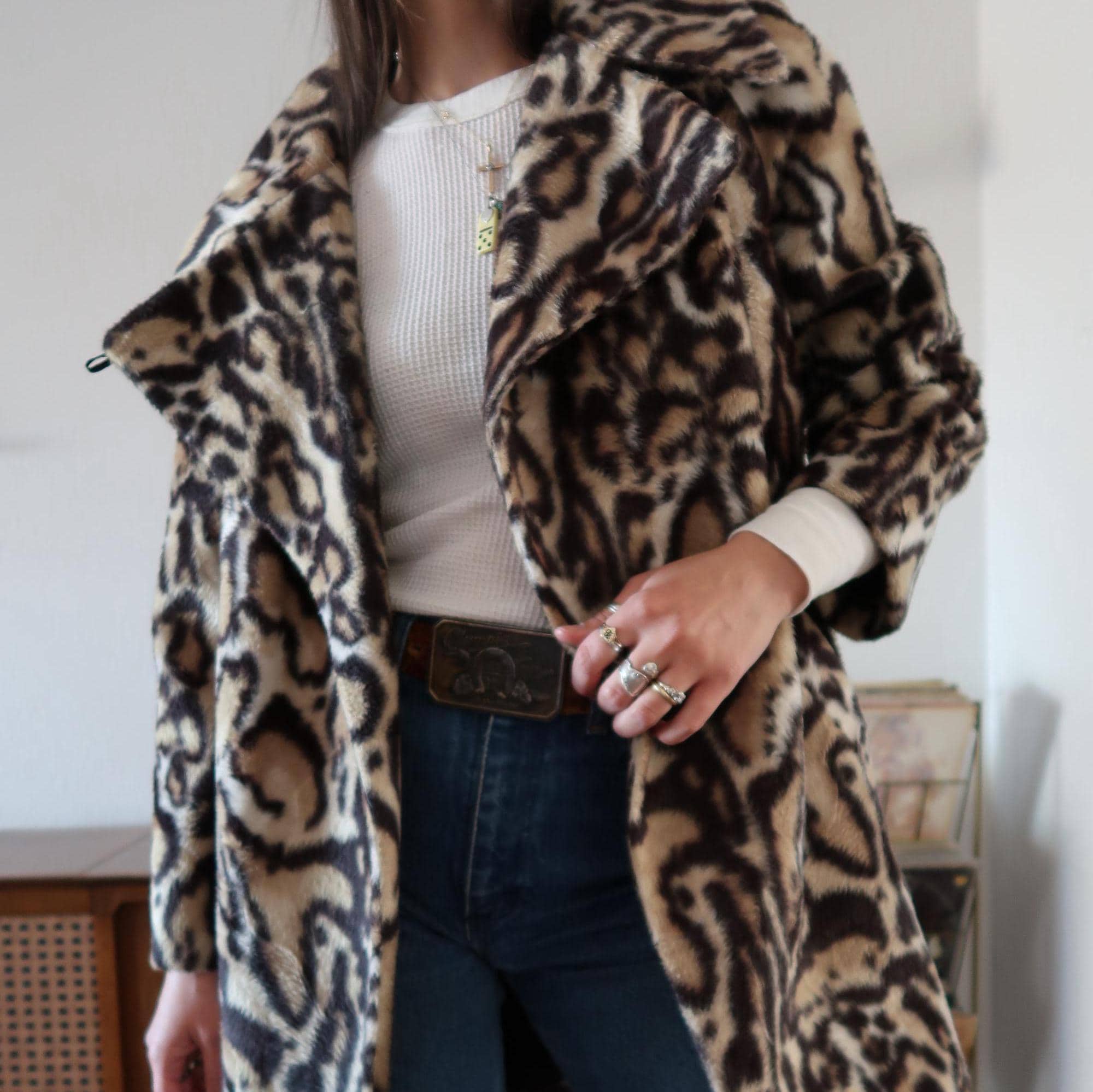 コート Mickie Ocelot Print Faux-Fur Coat Faux Fur Coat - Ocelot Faux Fur – Blue Illusion