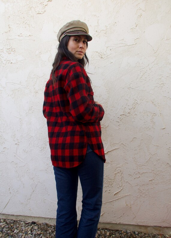 Vintage Woolrich Wool Buffalo Plaid Button-up Fla… - image 4