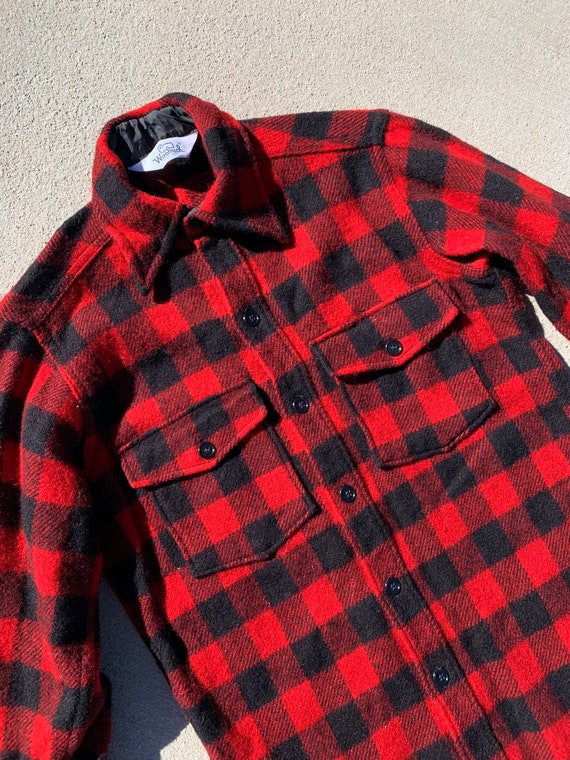 Vintage Woolrich Wool Buffalo Plaid Button-up Fla… - image 7